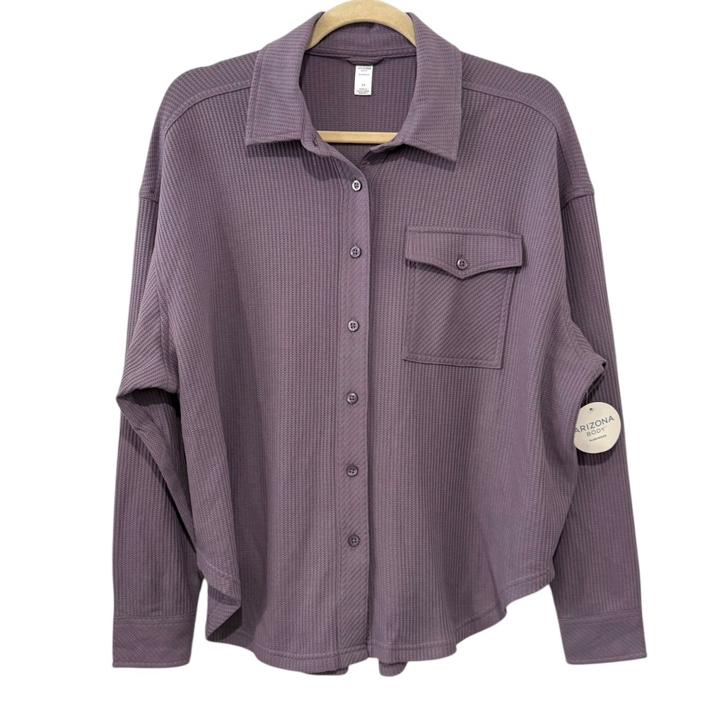 NWT Arizona Body XS Purple Sage Waffle Knit Button Down Top Oversized